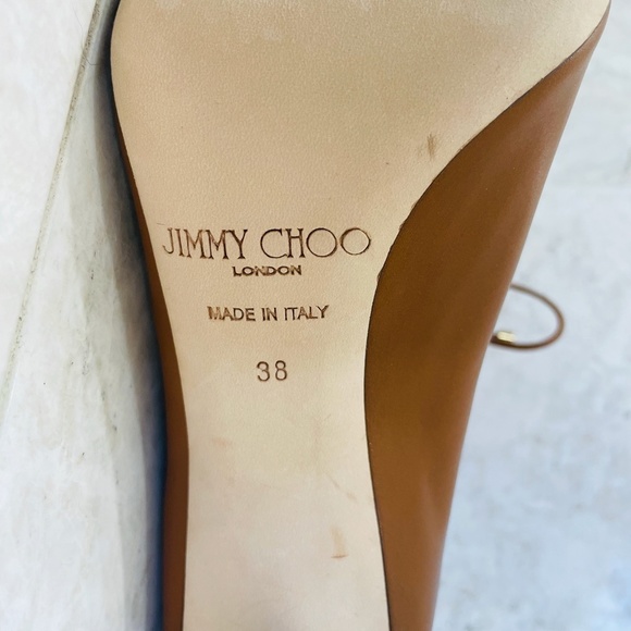 JIMMY CHOO Ankle Boot Bootie Memphis 100 Leather Canyon Brown Camel Peep… - Picture 9 of 16